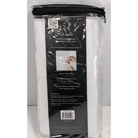 Hookless It'S a Snap! Plastic PEVA Snap In Replacement Shower Curtain Liner New - Picture 9 of 12